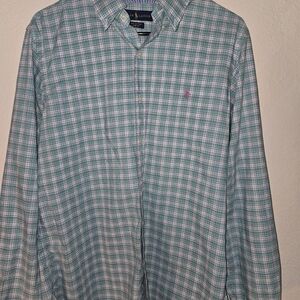 Green Ralph Lauren Button Up Long Sleeve 100% Cotton Stretch Size M
